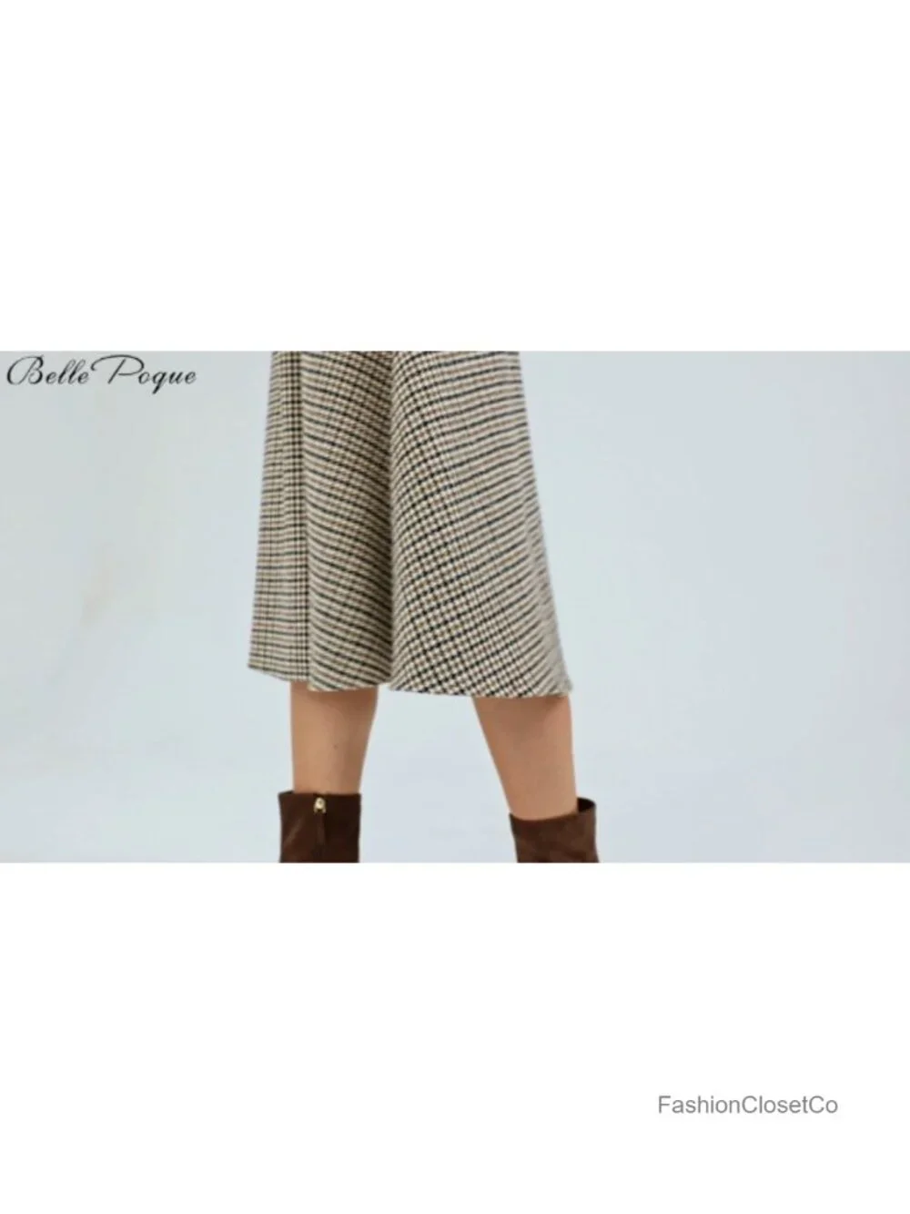 High Waisted Women Plaid Midi A-Line Fall Skirts with Pockets